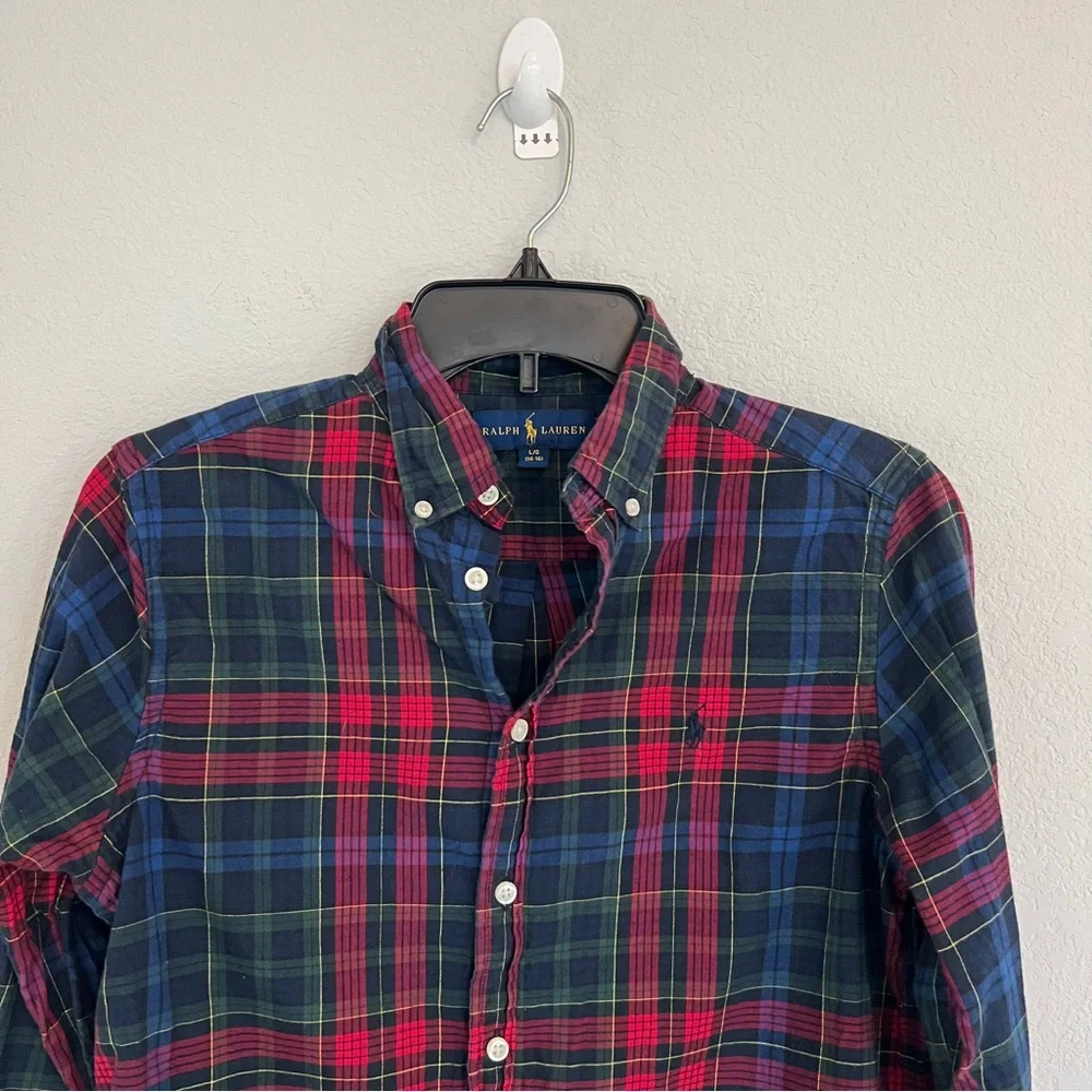 Ralph Lauren Boys Plaid Christmas Button Down Size L